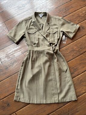 NWT Nine West Classic Wrap Shirtdress in Olive Greenish Tan - Size Small